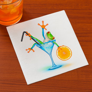 Colorful Tree Frog Cocktail Glass Napkins