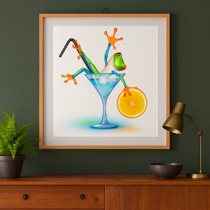 Colorful Tree Frog Cocktail Glass Poster