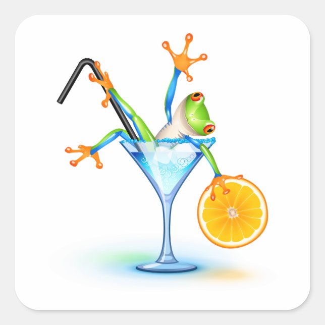 Colorful Tree Frog Cocktail Glass Square Sticker (Front)