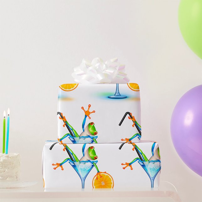 Colorful Tree Frog Cocktail Glass Wrapping Paper (Creator Uploaded)