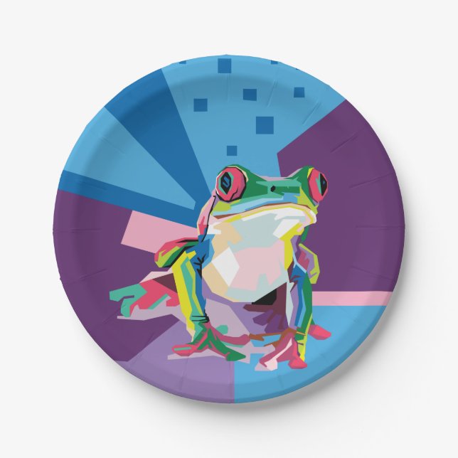 Colorful Tree Frog Portrait Paper Plates (Front)