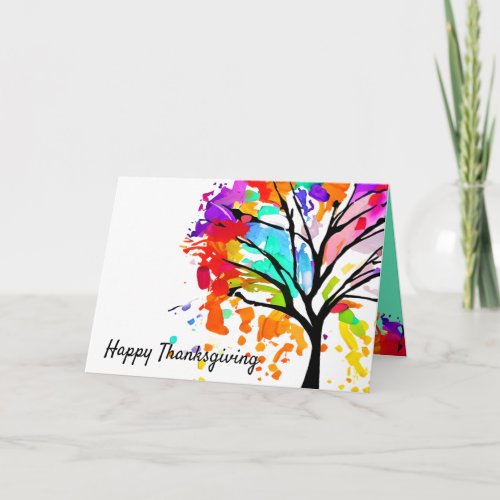 Colorful Tree Happy Thanksgiving Text Folded  Note Card