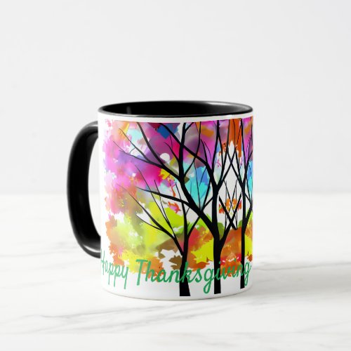 Colorful Tree Happy Thanksgiving Typography Modern Mug