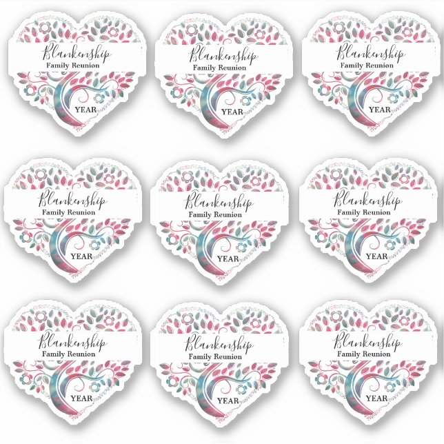 Colorful Tree Heart Family Reunion Template Sticker (Front)