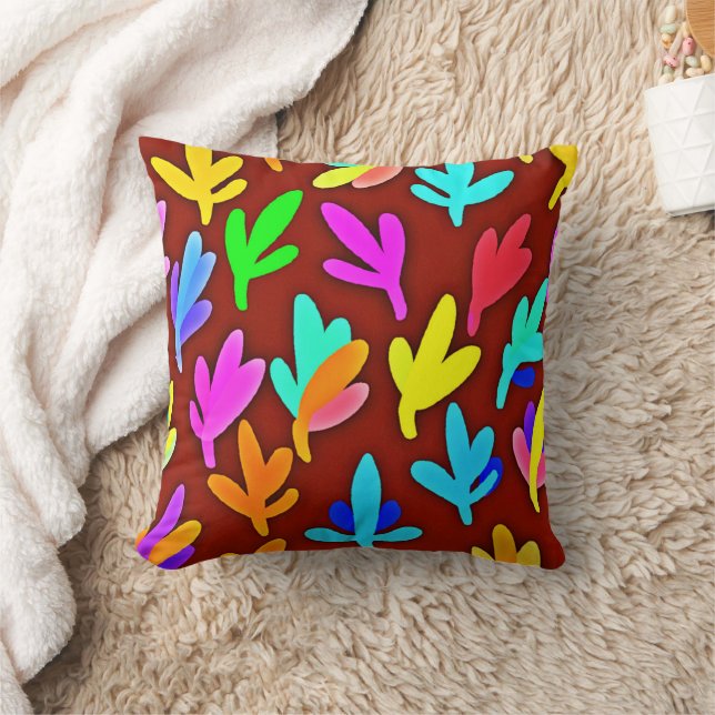 Colorful Tree Leaves Dance Pattern Throw Pillow (Blanket)