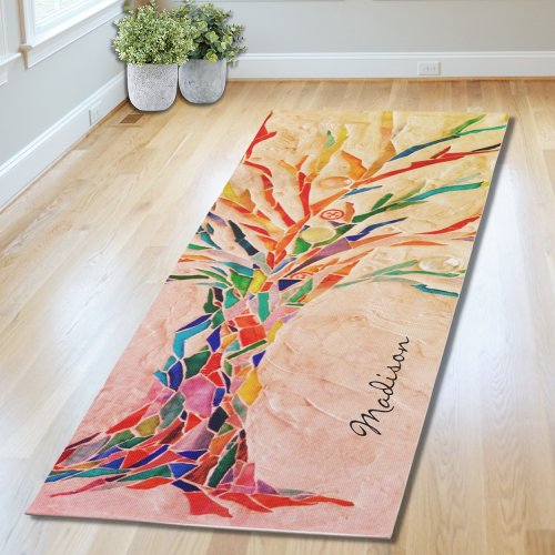Colorful Tree Monogram Name Zen Yoga Mat
