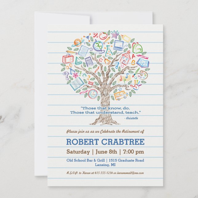 Colorful Tree of Knowledge Teacher Retirement Card (Front)
