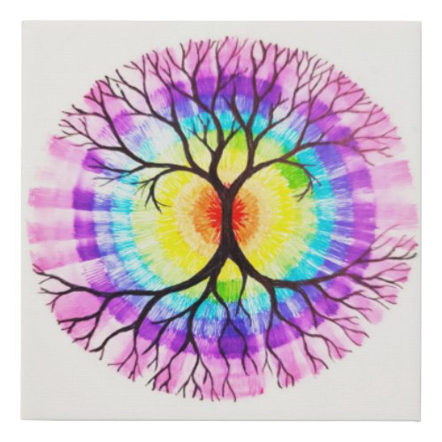 Colorful tree of life drawing faux canvas print