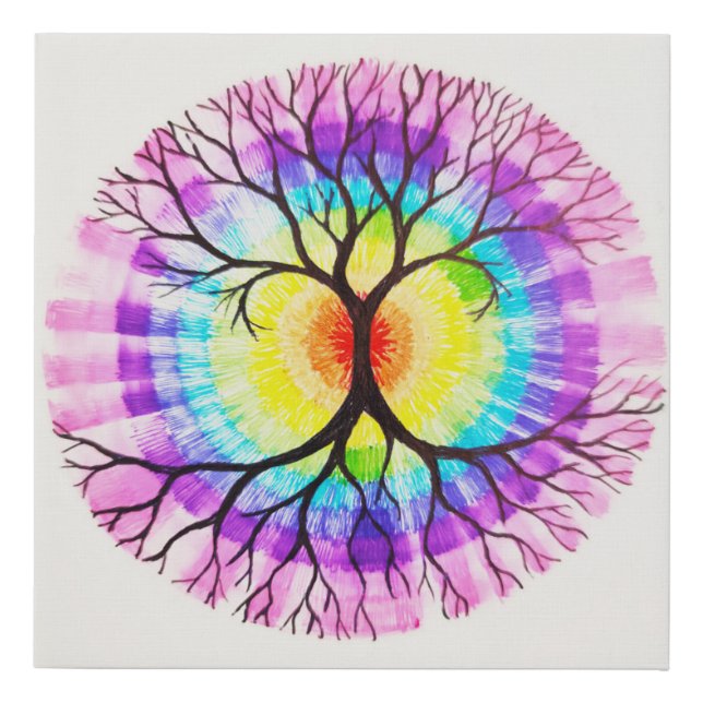 Colorful tree of life drawing faux canvas print (Front)