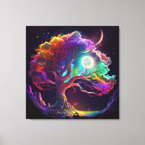 Colorful Tree of Life Moon Galaxy Fantasy Canvas Print