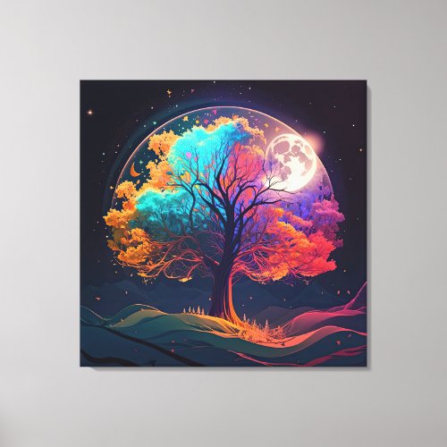 Colorful Tree of Life Moon Galaxy Fantasy Canvas Print