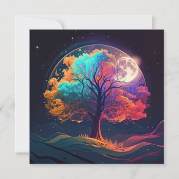 Colorful Tree Of Life Moon Galaxy Fantasy Invitation by azlaird at Zazzle