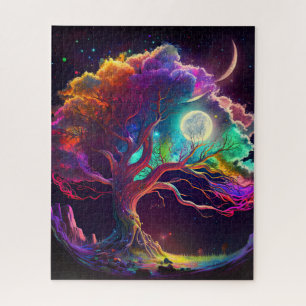 Colorful Tree of Life Moon Galaxy Fantasy Jigsaw Puzzle