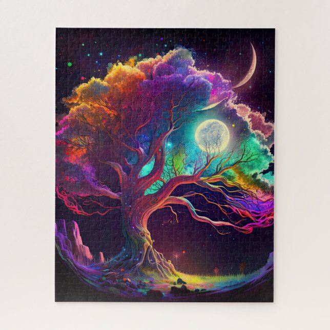 Colorful Tree of Life Moon Galaxy Fantasy Jigsaw Puzzle (Vertical)