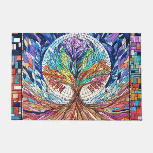 Colorful Tree of Life Mosaic art Doormat