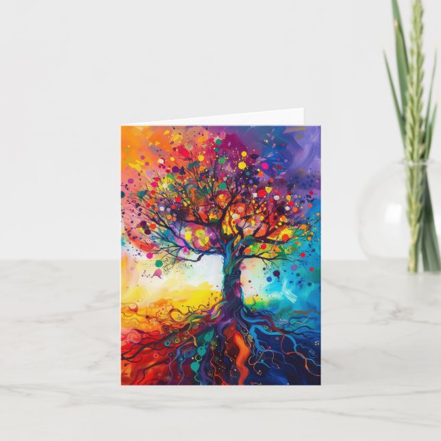 Colorful Tree of Life Rainbow Serenity Nature Art Card (Front)