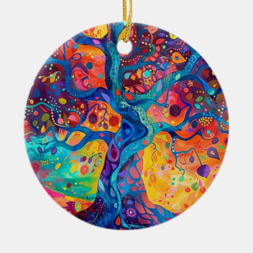 Colorful Tree of Life Rainbow Serenity Nature Art Ceramic Ornament