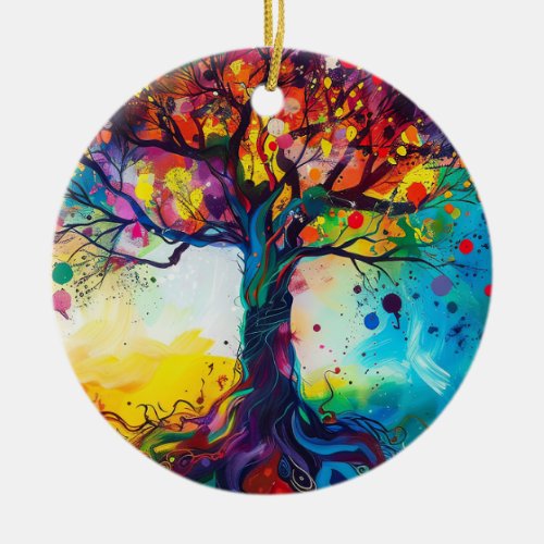 Colorful Tree of Life Rainbow Serenity Nature Art Ceramic Ornament