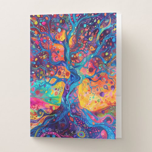 Colorful Tree of Life Rainbow Serenity Nature Art Pocket Folder