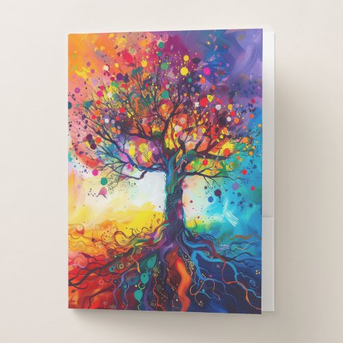 Colorful Tree of Life Rainbow Serenity Nature Art Pocket Folder