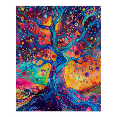 Colorful Tree of Life Rainbow Serenity Nature Art Poster