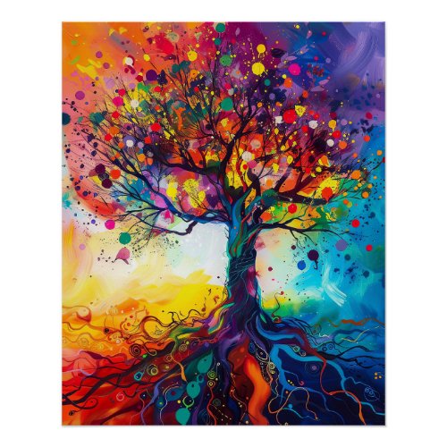 Colorful Tree of Life Rainbow Serenity Nature Art Poster