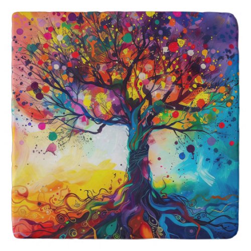 Colorful Tree of Life Rainbow Serenity Nature Art Trivet
