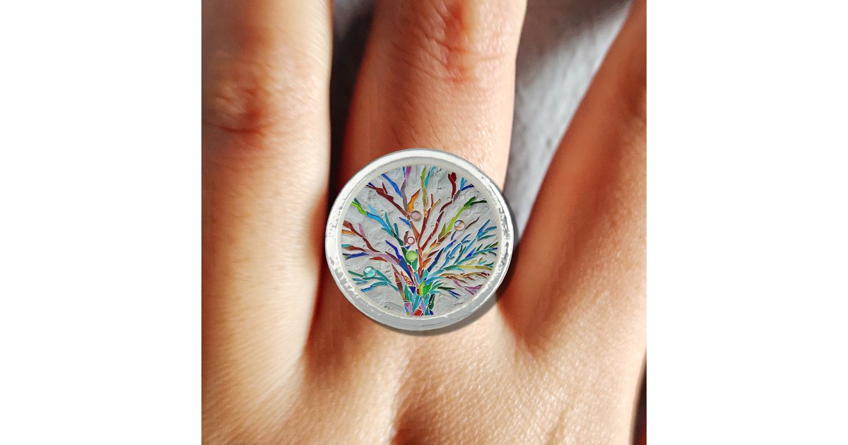 Tree Ring Colorfull Colorful Tree of Life Ring | Zazzle