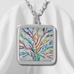Colorful Tree Of Life Silver Plated Necklace
