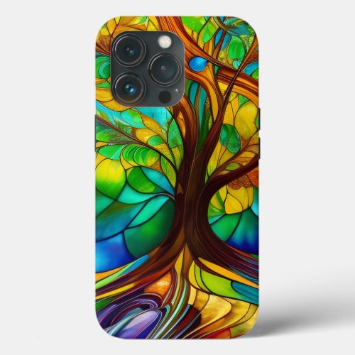Colorful Tree of Life Stained Glass Look iPhone 13 Pro Case