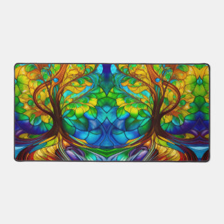 Colorful Tree of Life Stained Glass Look Desk Mat