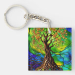 Colorful Tree of Life Stained Glass Look II Keychain