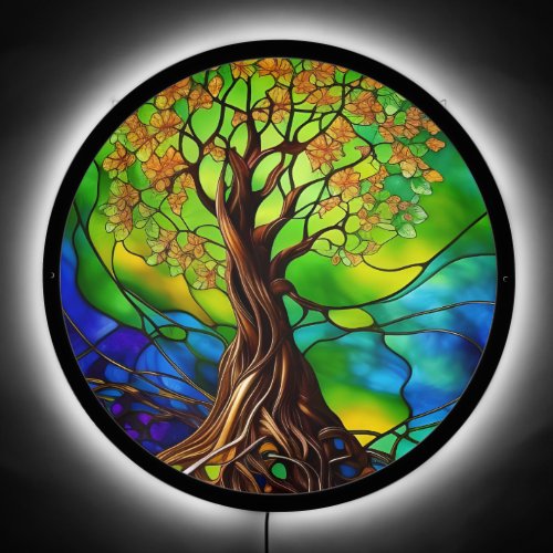 Colorful Tree of Life Stained Glass Look II LED Sign