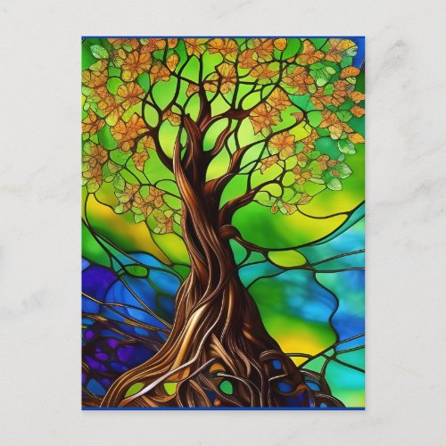 Colorful Tree of Life Stained Glass Look II Postcard