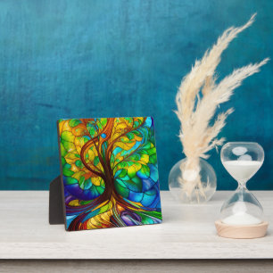Colorful Tree of Life Stained Glass Look Plaque
