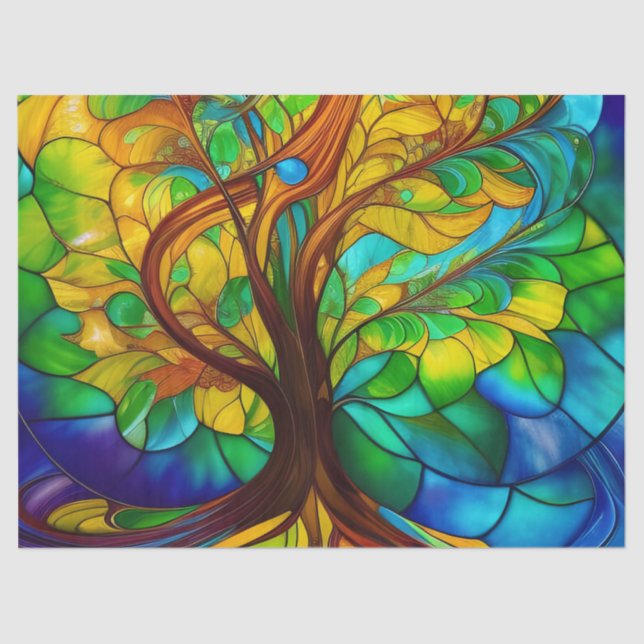 Colorful Tree of Life Stained Glass Look Tissue Paper (Front)