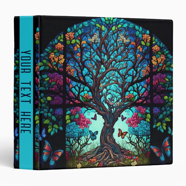 Colorful Tree of Life with Butterflies 3 Ring Binder (Front/Spine)