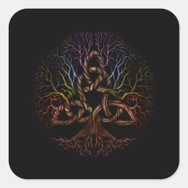 Colorful Tree of life with Triquetra Square Sticker (Front)