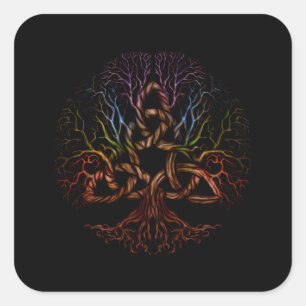 Colorful Tree of life with Triquetra Square Sticker