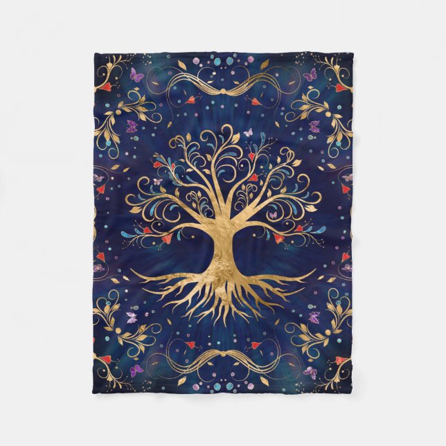 Colorful Tree of Life - Yggdrasil Fleece Blanket (Front)
