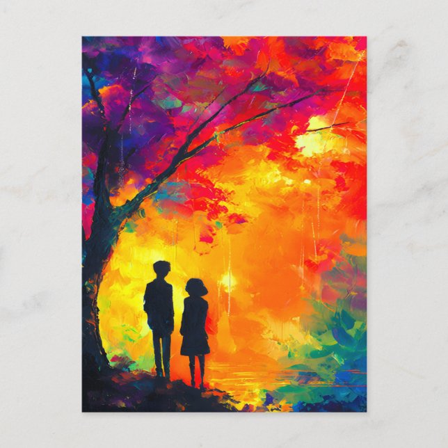 Colorful Tree of Love Announcement Postcard (Front)