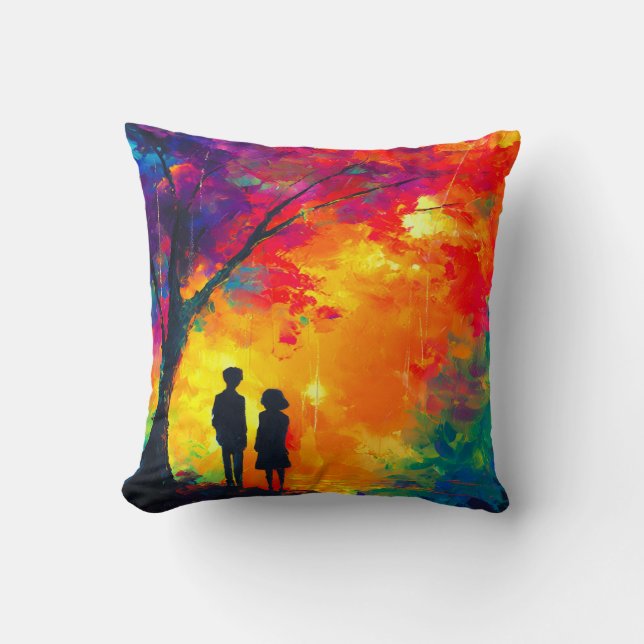 Colorful Tree of Love Throw Pillow (Front)