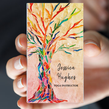 Colorful Tree Yoga Instructor Business Card by SewMosaic at Zazzle