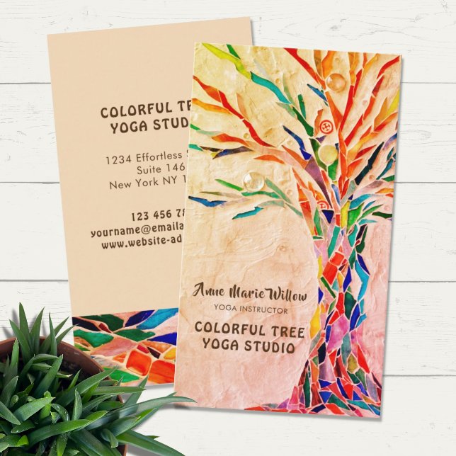 Colorful Tree Yoga Studio Beige Coral Business Card