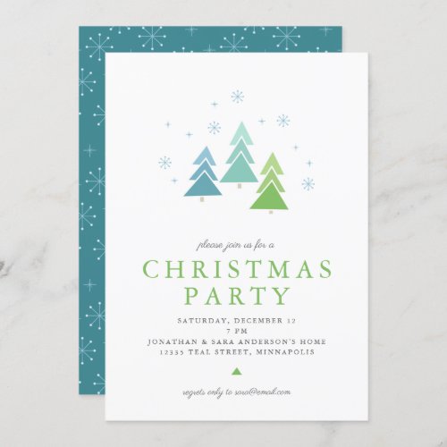 Colorful Trees and Snowflakes  Christmas Party Invitation