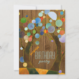 Colorful Trees + Barnwood Surprise Birthday Party Invitation