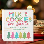 Colorful Trees Cookies for Santa Christmas Wooden Box Sign<br><div class="desc">This fun Christmas sign features colorful typography and Christmas trees in bold colors of green, pink, aqua, golden yellow, lime, and red. Designed with overlapping tissue paper, it has a homemade look - perfect for kids! Bake up some cookies with the kids and create an inviting snack display for Santa...</div>