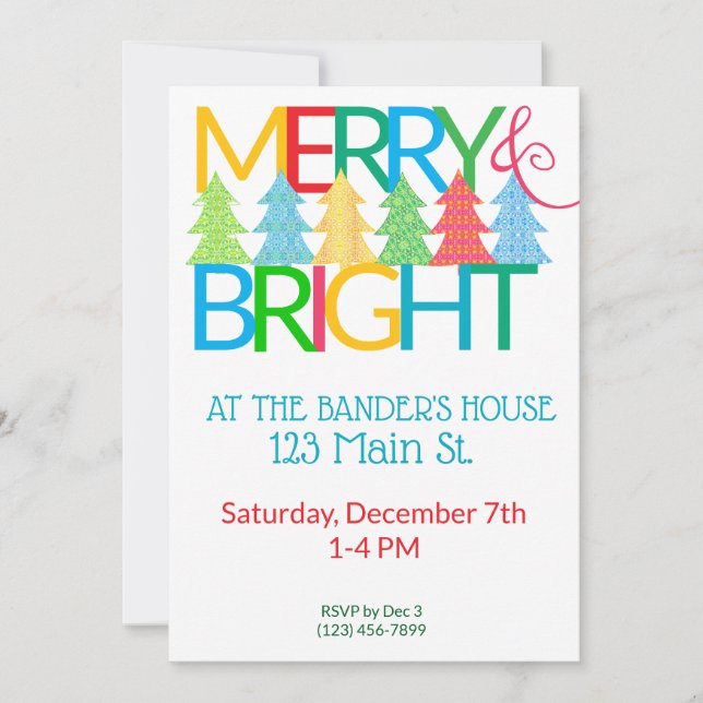 Colorful Trees Holiday Invitation (Front)