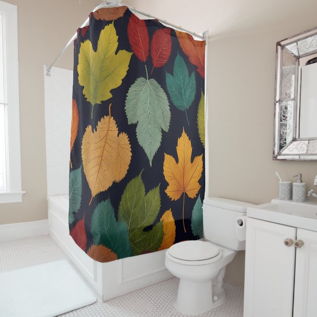 Colorful Trees - Leaf Pattern Shower Curtain Set (In Situ)