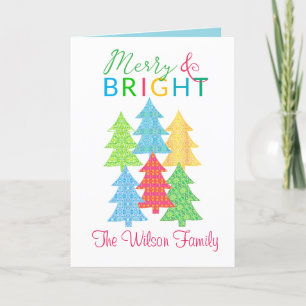 Colorful Trees Merry & Bright Christmas Card